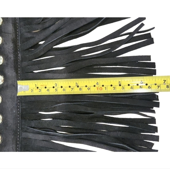 𝅺ALICE+OLIVIA Black Suede Fringe Studded Tassel Crossbody Bag - Picture 10 of 15